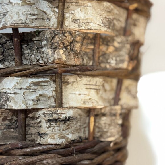 Rustic Medium Wicker Basket Woven Bark + Handled Pleather Natural Country LOT 2 - Picture 6 of 15